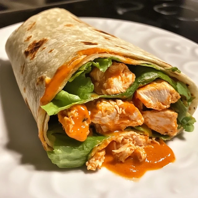 Buffalo Chicken Wrap sliced in half and served with golden fries and a side of ranch dipping sauce for a quick, flavorful meal.