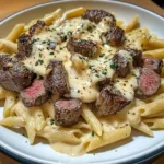 Buttery Garlic Steak Bites with Parmesan Cream Penne