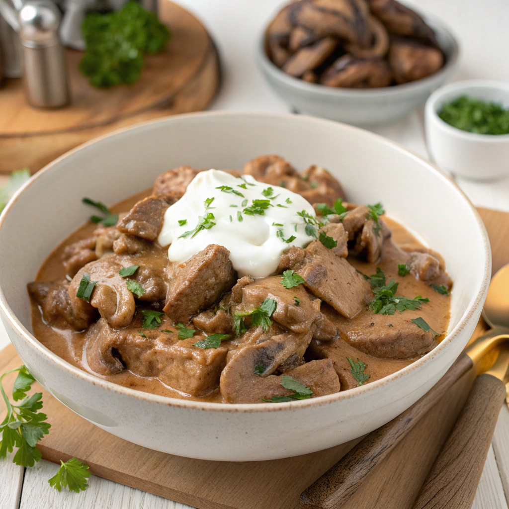 Creamy Mushroom & Beef Stroganoff with Sour Cream