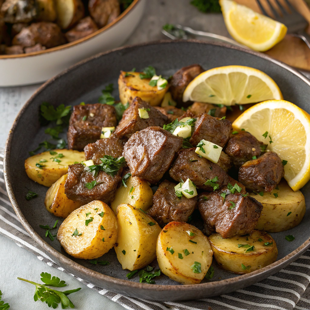 Garlic Butter Steak Bites with Roasted Potatoes