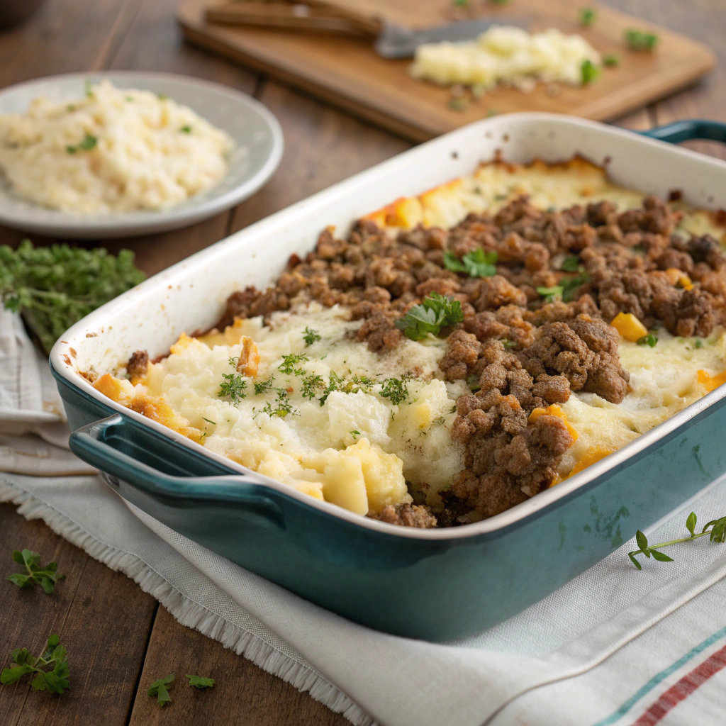 Ground Beef & Cauliflower Potato Mash Bake