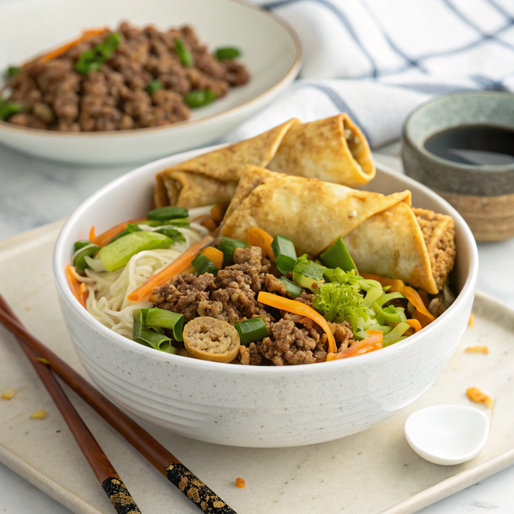 Ground Beef & Vegetable Egg Roll Bowl