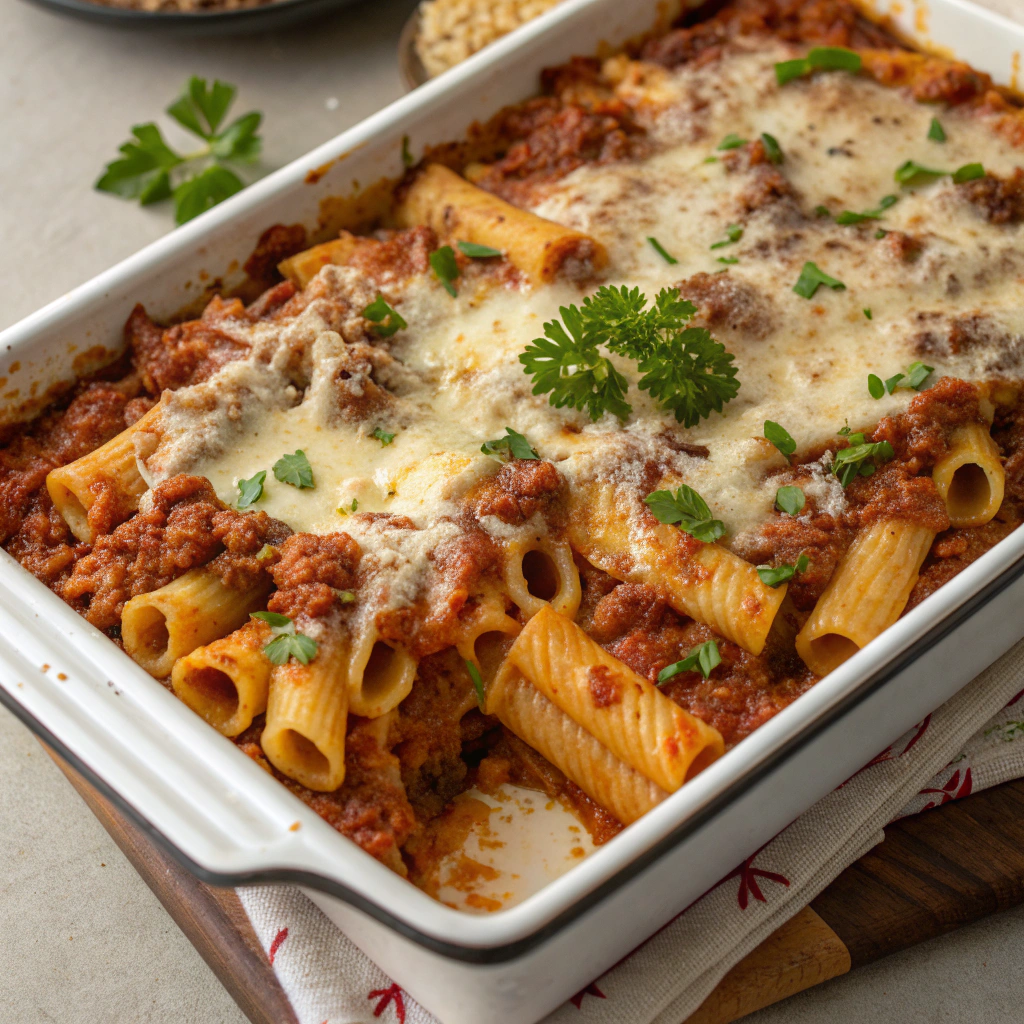 Italian-Style Ground Beef Ziti Casserole