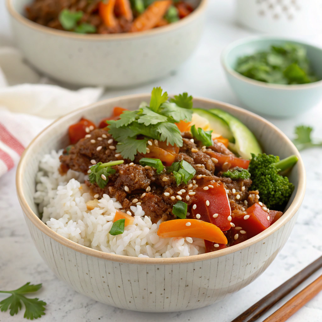 Sweet Chili Ground Beef Rice Bowl