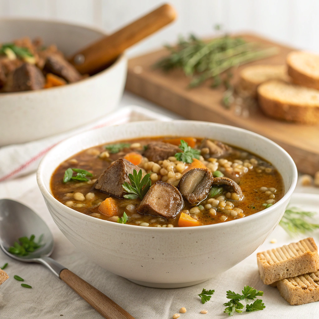 Beef & Barley Soup with Mushrooms