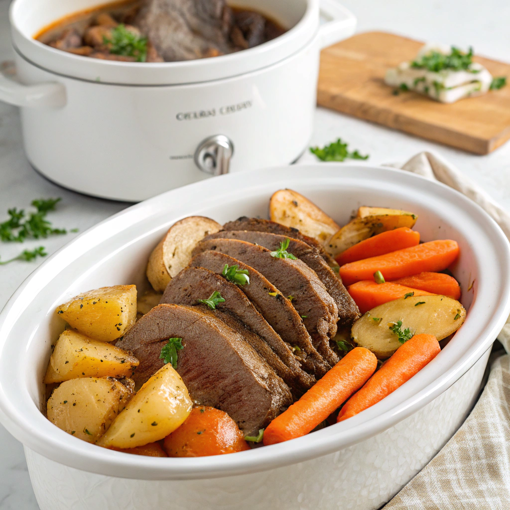 Classic Crockpot Roast Dinner with Potatoes & Carrots