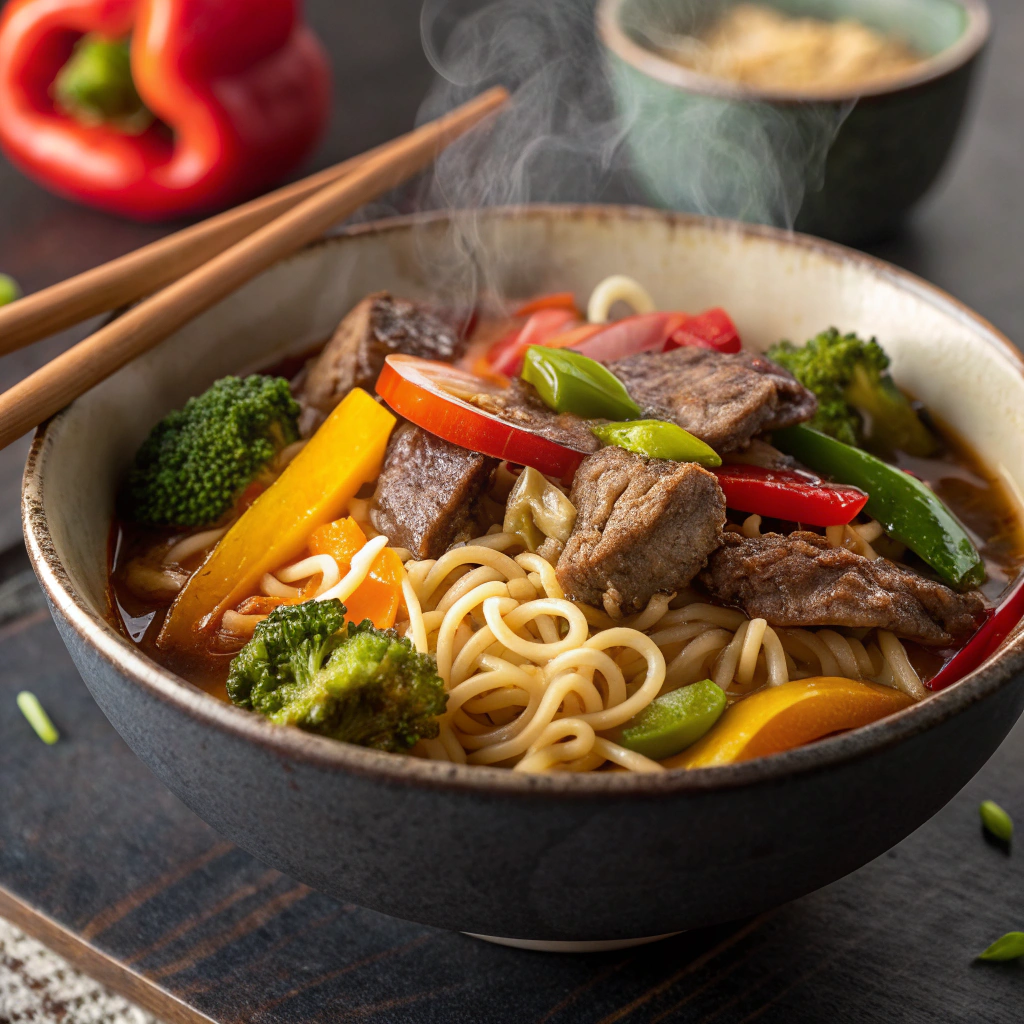 Mongolian Beef Ramen with Vegetables