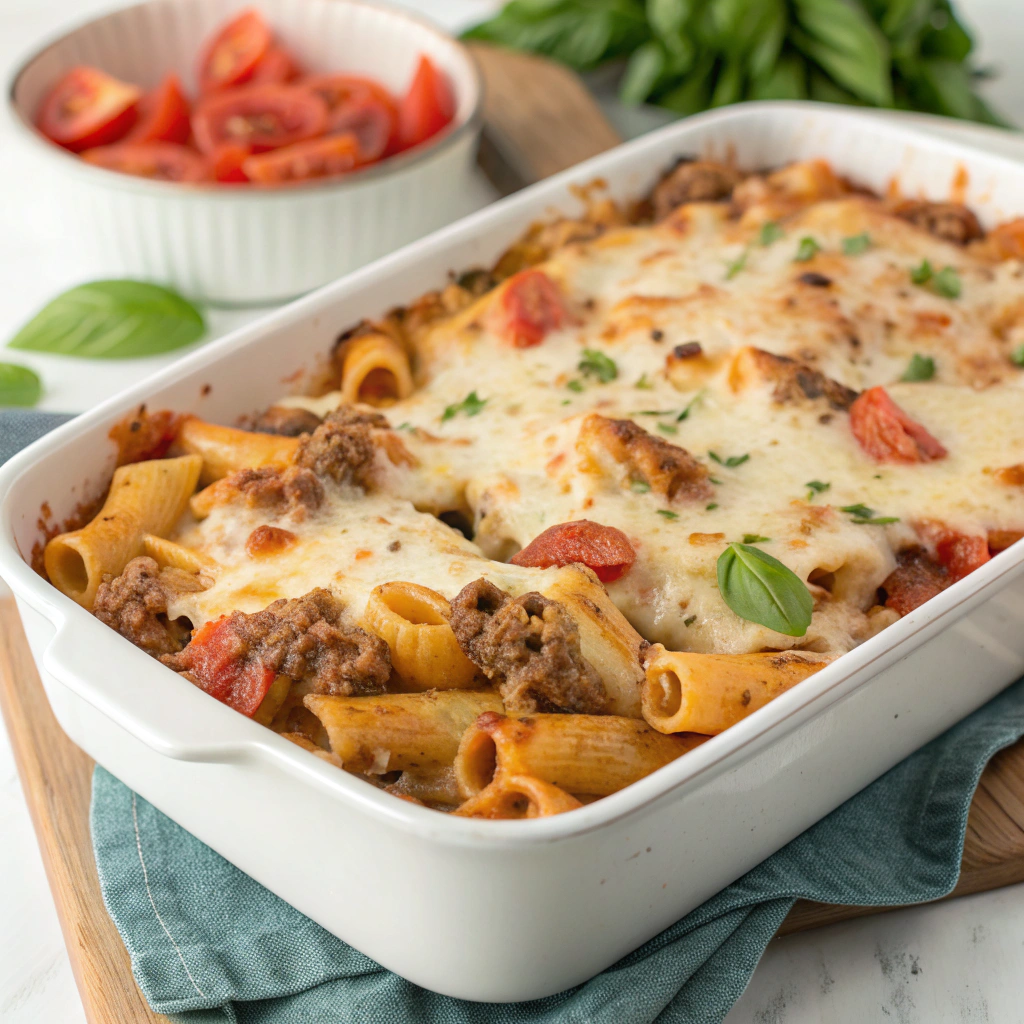 Cheesy Baked Ziti with Ground Beef