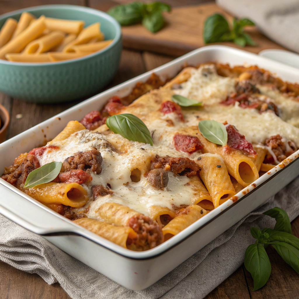 Oven-Baked Ziti with Cheese and Beef