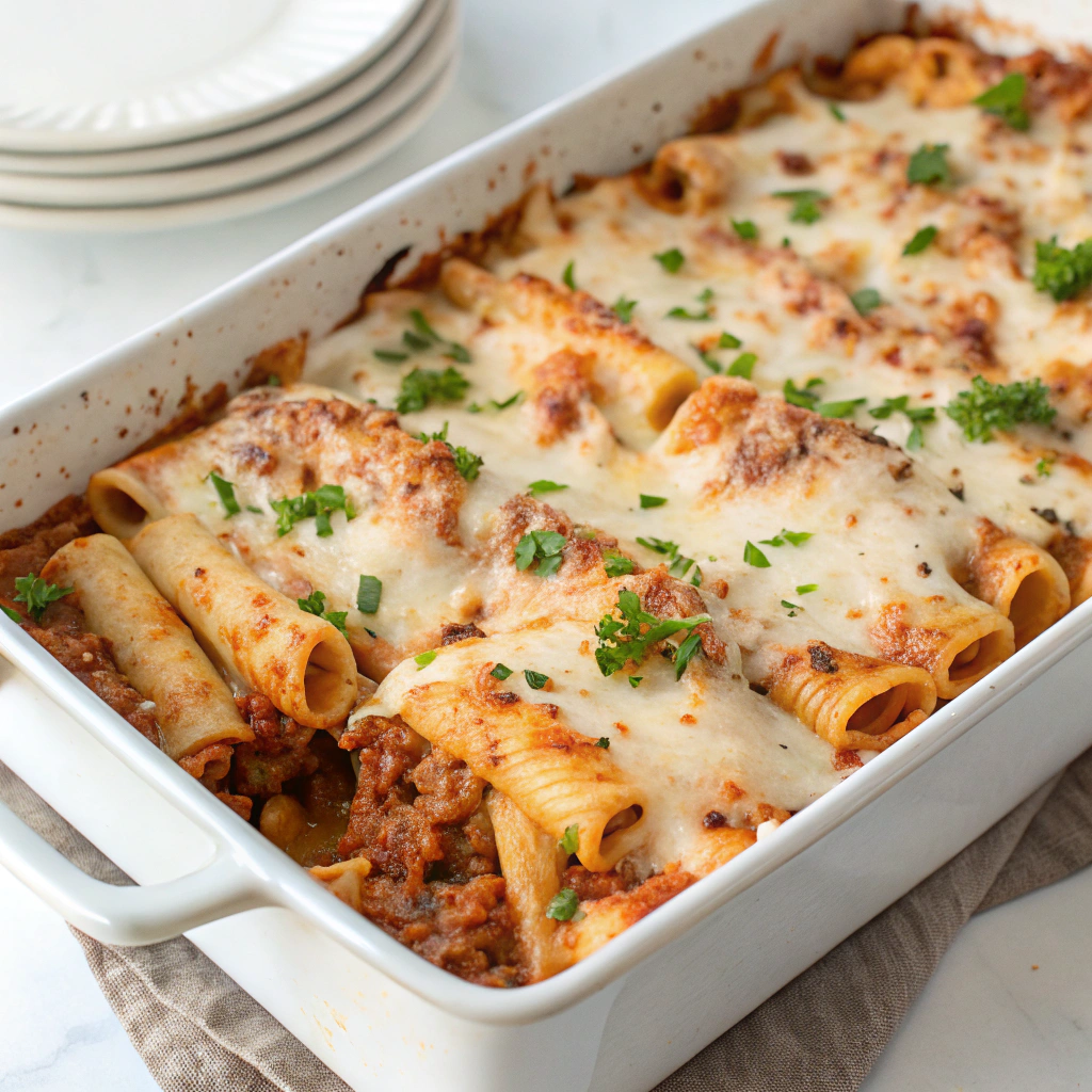Simple Ground Beef Ziti Bake