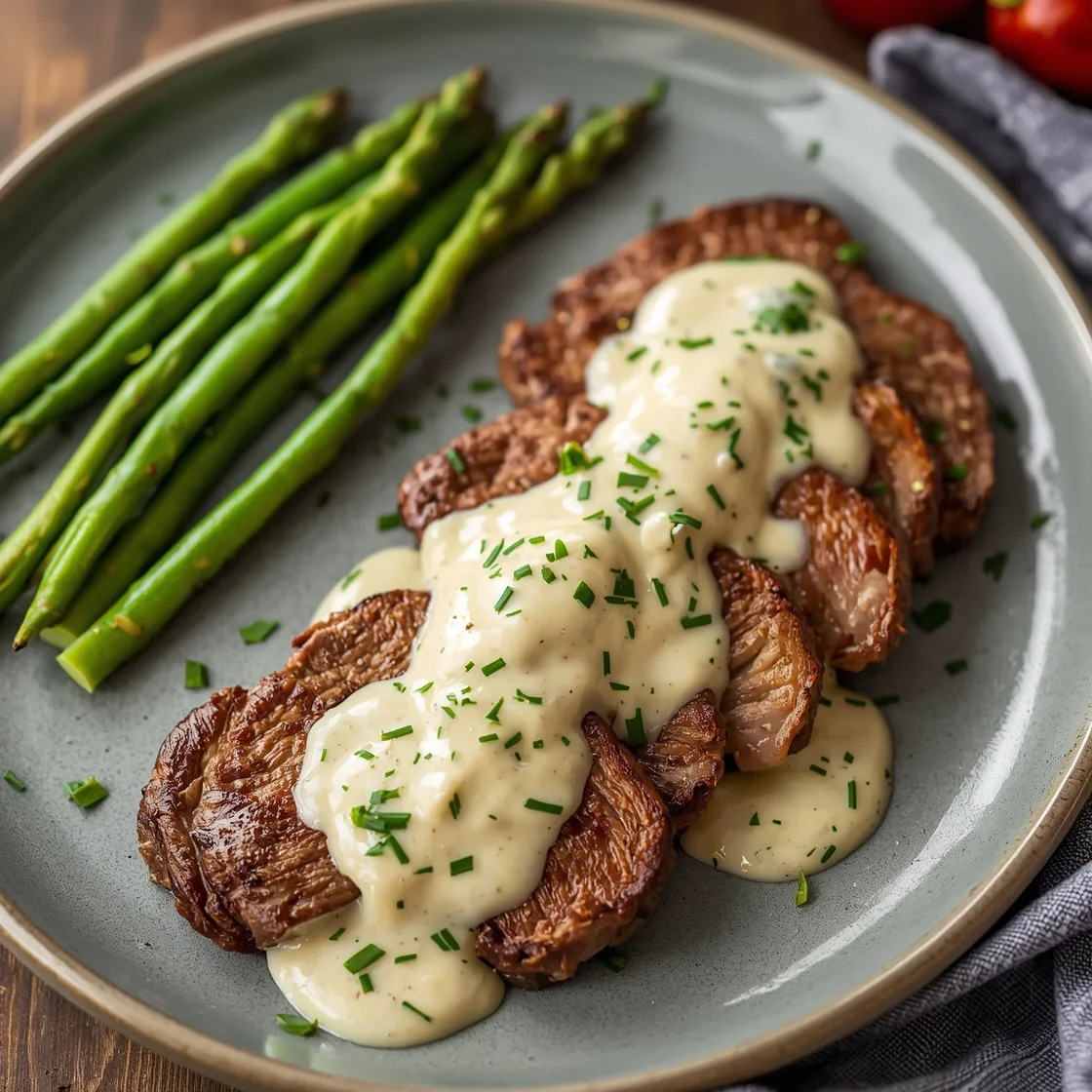 Steak with Creamy Garlic Sauce Dinner