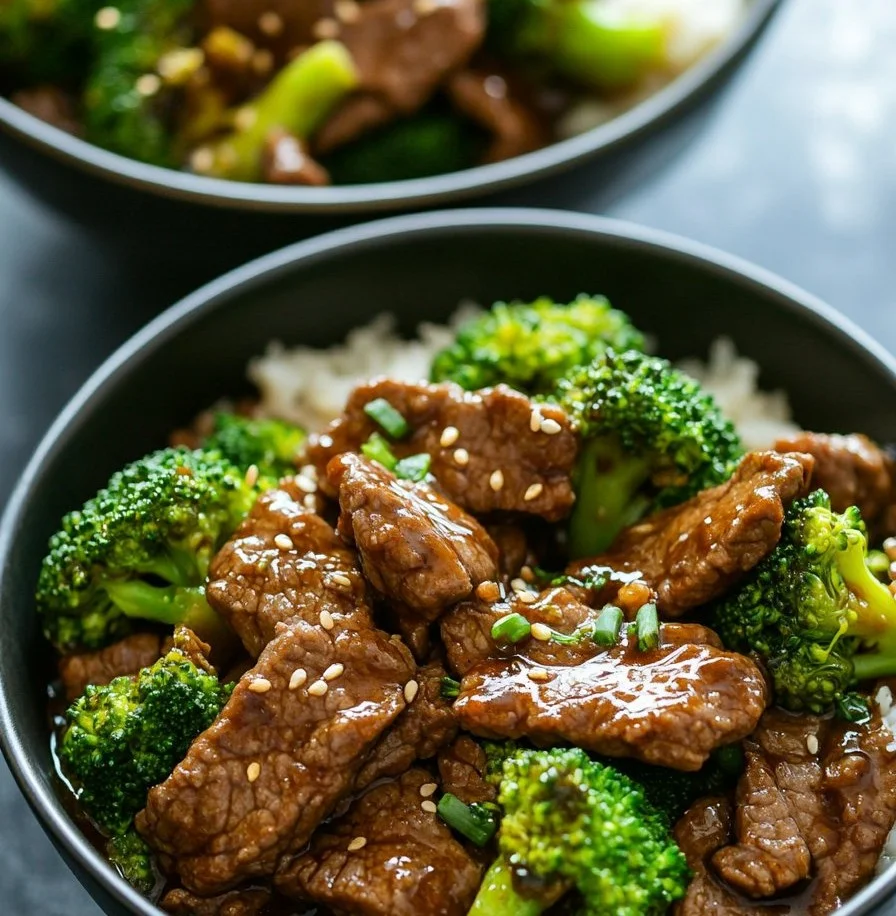 Delicious beef and broccoli stir-fry served in a bowl