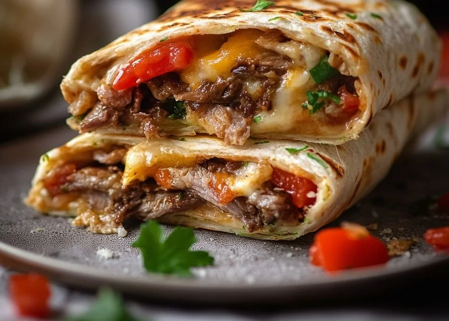 Crispy Philly cheesesteak grilled wraps stuffed with steak and cheese