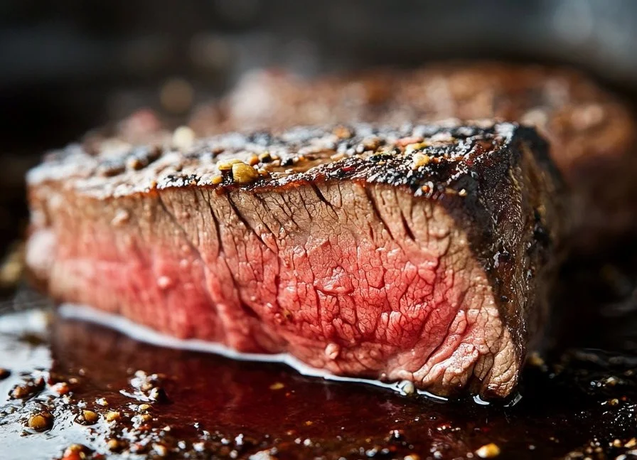 Delicious sirloin tip steak grilled to perfection with garnishes.