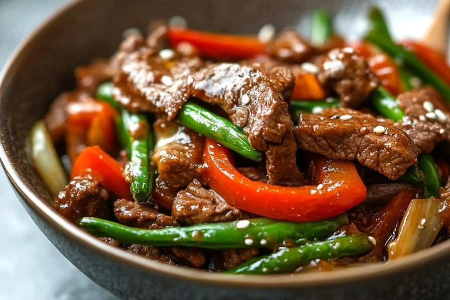 Delicious easy beef stir fry with colorful vegetables and savory sauce
