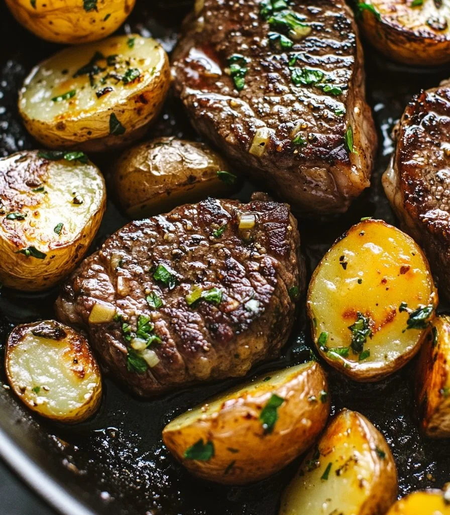 Garlic Butter Steak and Potatoes Skillet, a delicious and easy dinner recipe