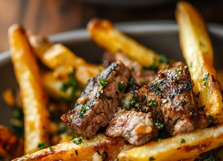 Delicious Garlic Parmesan Steak Fries served in a bowl, crispy and golden brown.