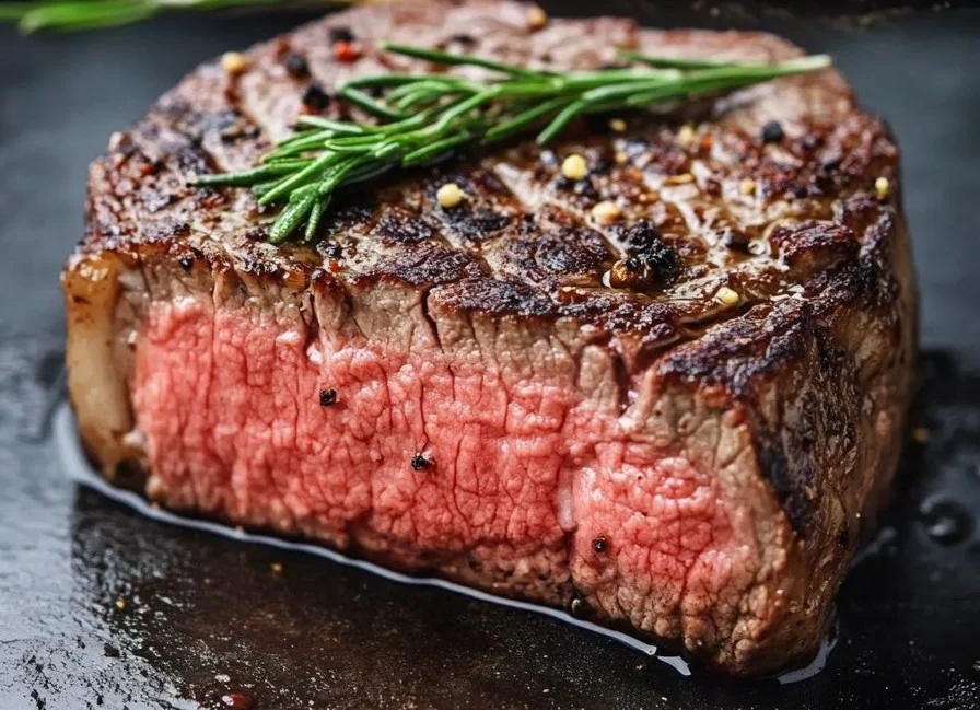 Deliciously grilled juicy sirloin steak served with sides