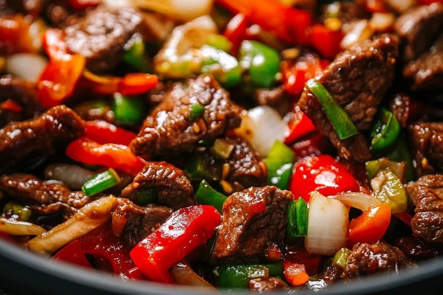 Delicious Pepper Steak Stir Fry with vegetables in a vibrant sauce