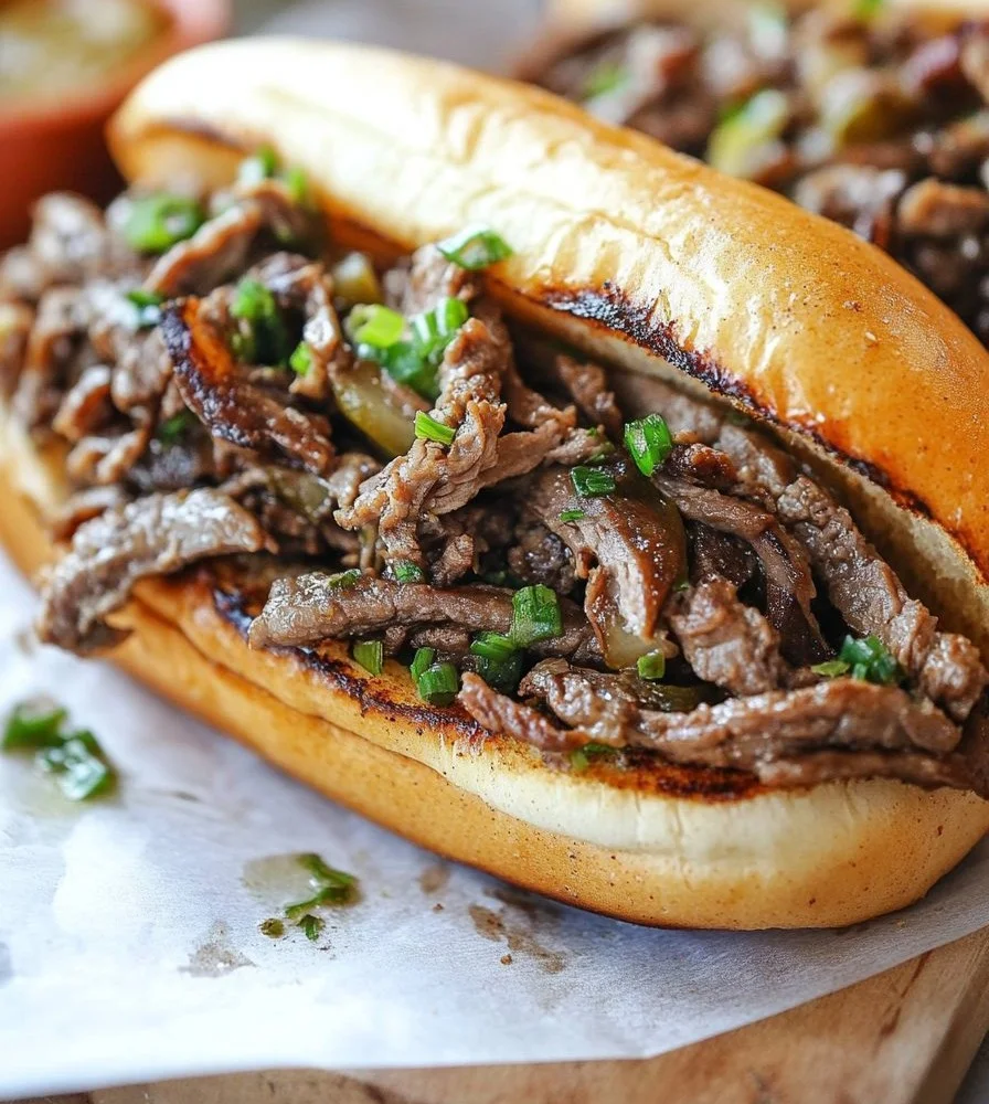 Delicious Philly Cheesesteak Sandwich with beef and melted cheese