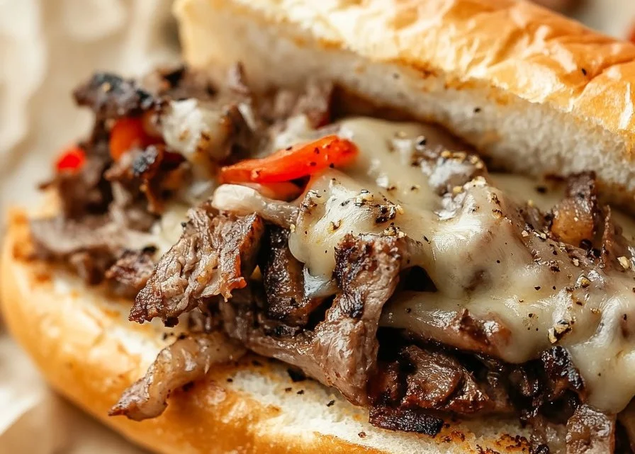 Delicious Philly Cheesesteak Sandwich filled with beef and cheese