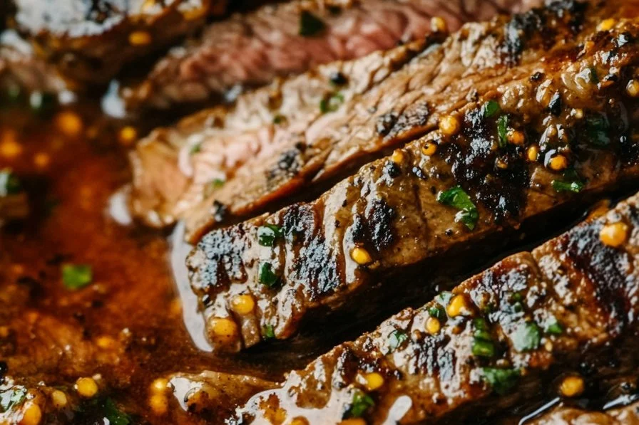 Delicious skirt steak marinated and ready for grilling