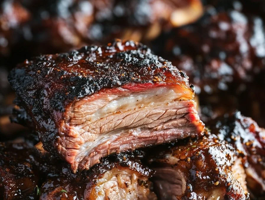Different types of beef ribs displayed on a grill.