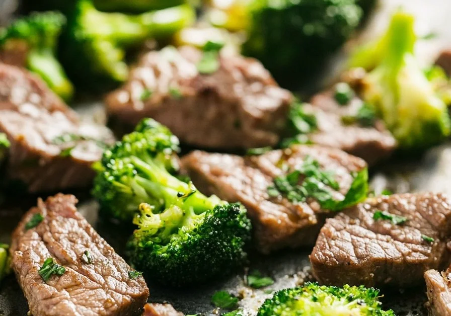 A quick and healthy sheet pan beef and broccoli recipe ready in 15 minutes.