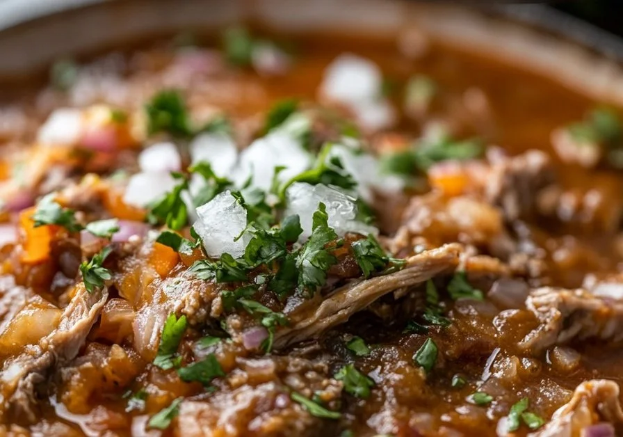 Delicious plate of authentic Mexican beef birria served with accompaniments