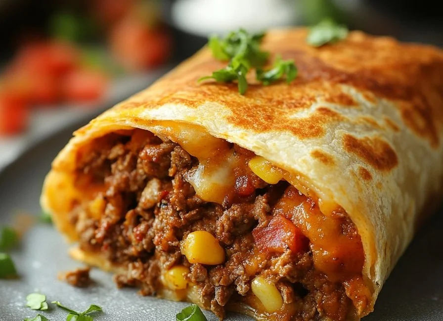 Delicious shredded beef chimichangas served with toppings