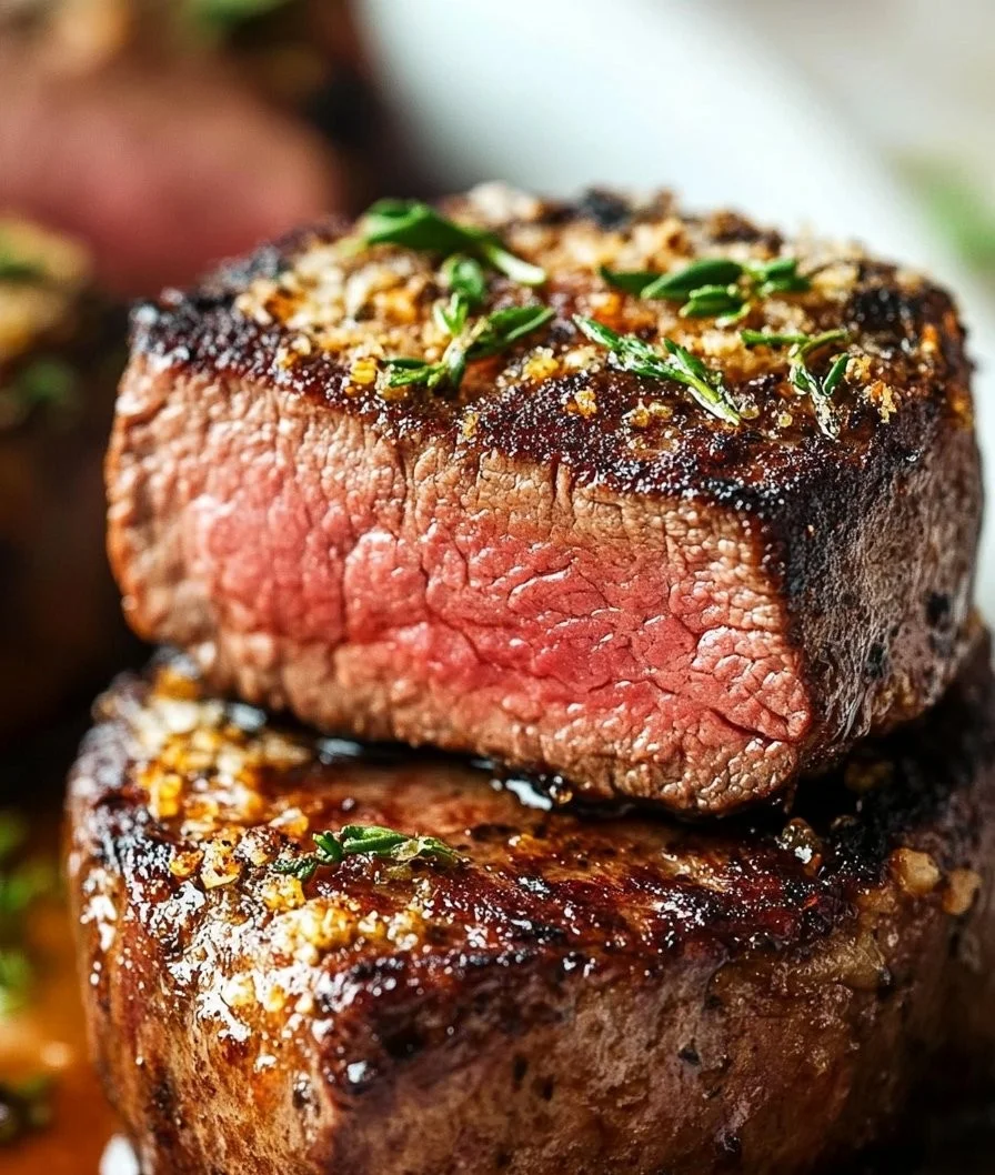 Delicious oven-baked filet mignon served with gourmet sides on a plate