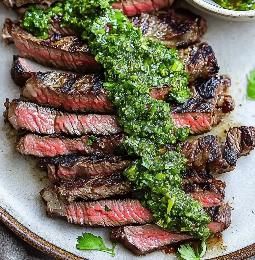 Skirt steak marinated in chimichurri sauce, grilled to perfection.